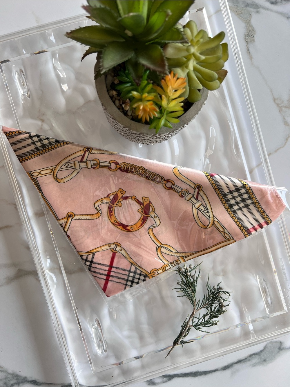 Pink Chain & Plaid Silk Neck Scarf